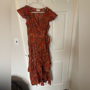MELLODAY Rust Floral Paisley Wrap Maxi Dress